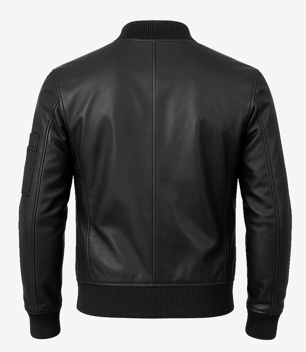 Men Bryan Black Lambskin Leather Bomber Jacket