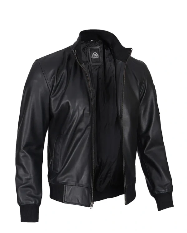 Men Black Leather Bomber Jacket