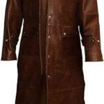 Durable Mens Brown Leather Long Coat Duster