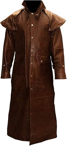 Durable Mens Brown Leather Long Coat Duster