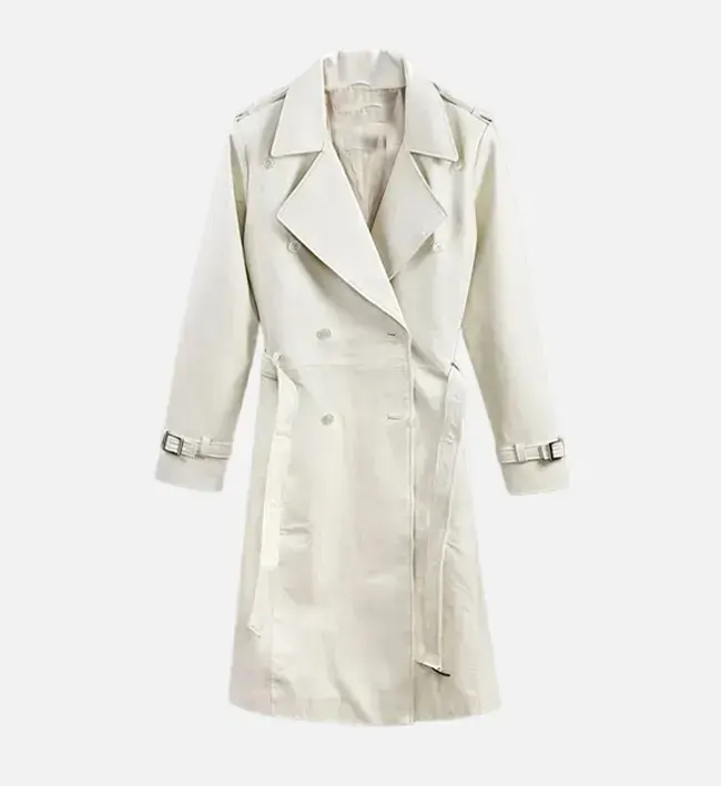 Womens Off White Leather Coat