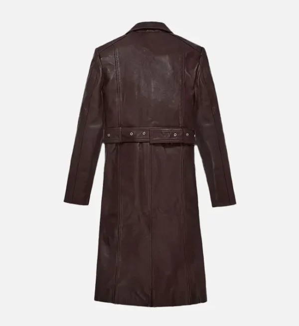 Maroon leather coat for women
