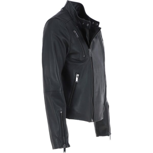 Mens black leather side zip jacket