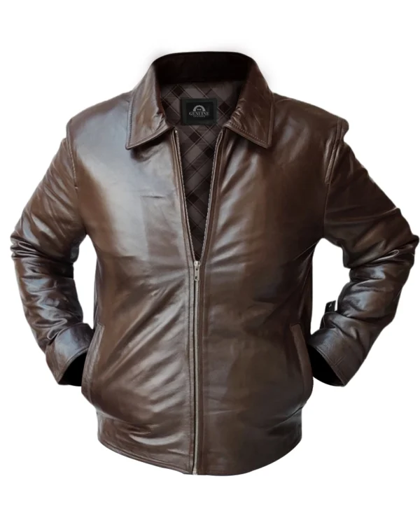 Men Brown Bomber Leather Jacket
