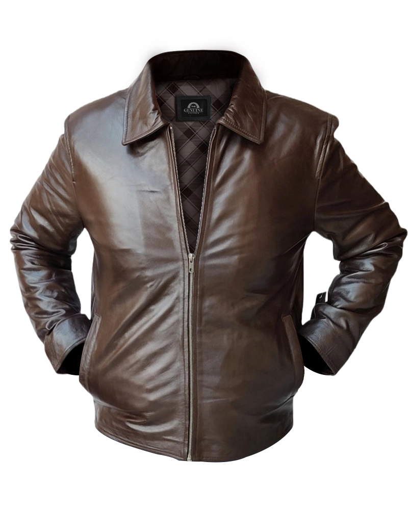 Men Brown Bomber Leather Jacket