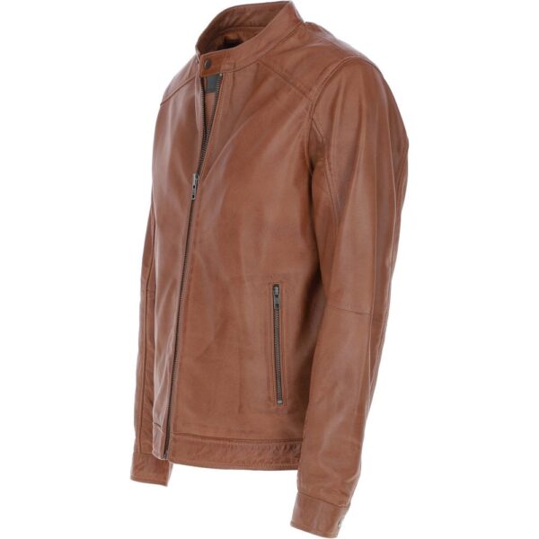 Mens edgy studded tan biker coat