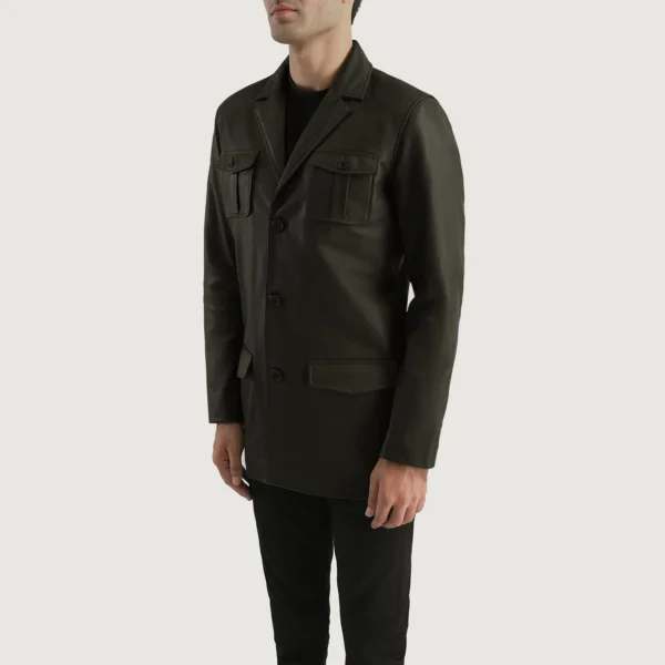 Men Ray Cutler Green Leather Blazer