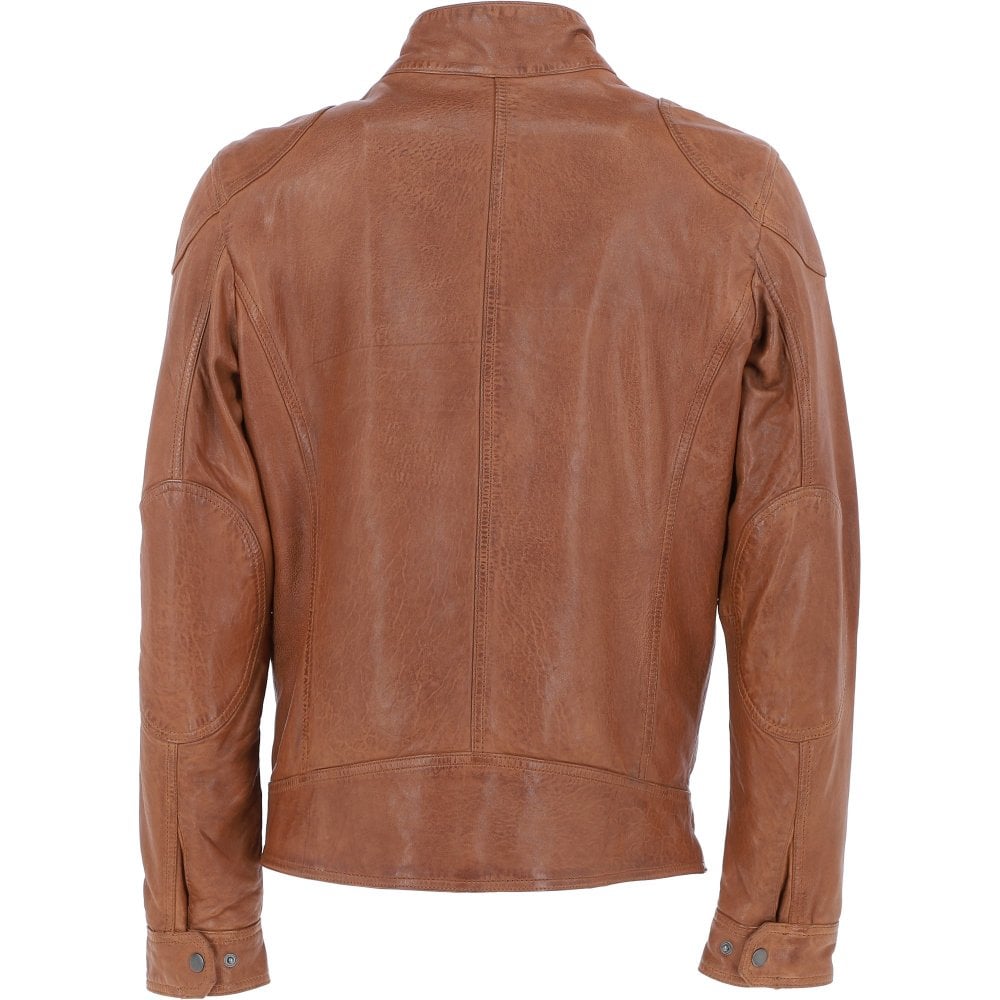Stylish Mens Leather Biker Jacket in Cognac