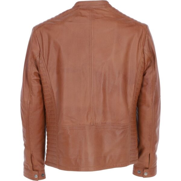 Mens mandarin collar tan moto jacket