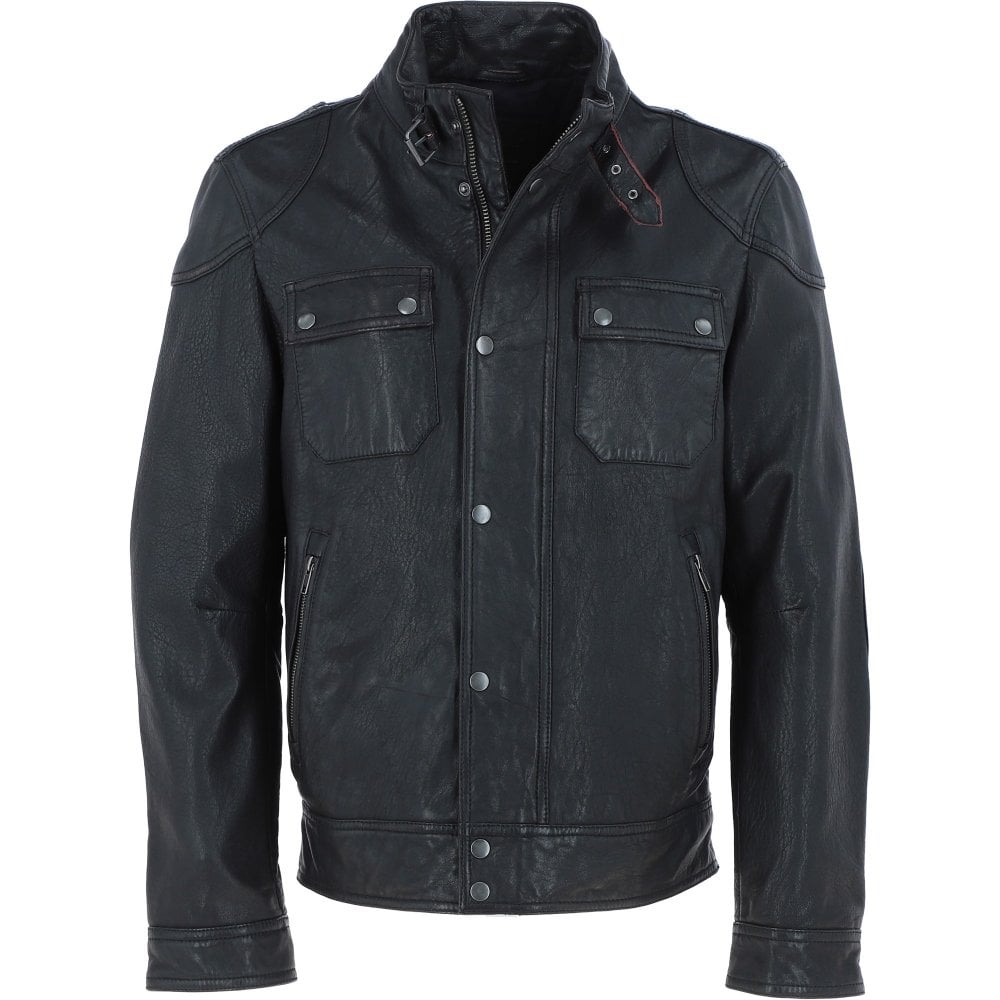 Mens Genuine Cow Leather Moto Jacket – Black Edition