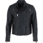 Mens Side Zip Biker Jacket in Black Leather