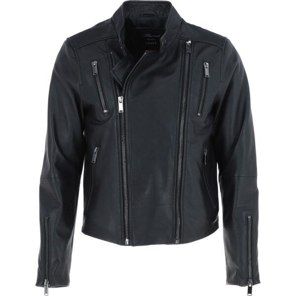 Mens Side Zip Biker Jacket in Black Leather