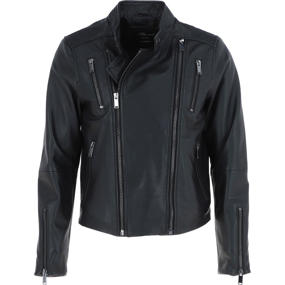 Mens Side Zip Biker Jacket in Black Leather