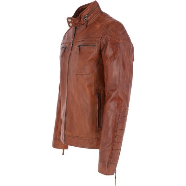 Mens tan leather moto jacket