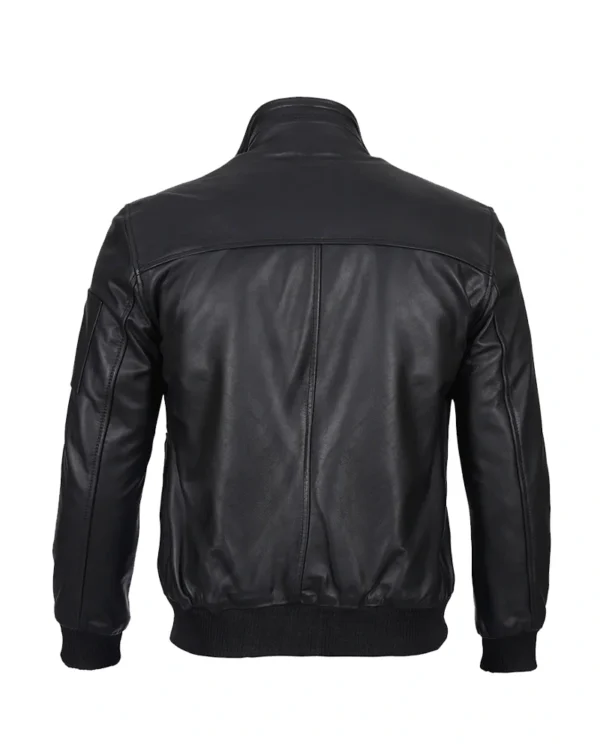 Men Black Leather Bomber Jacket