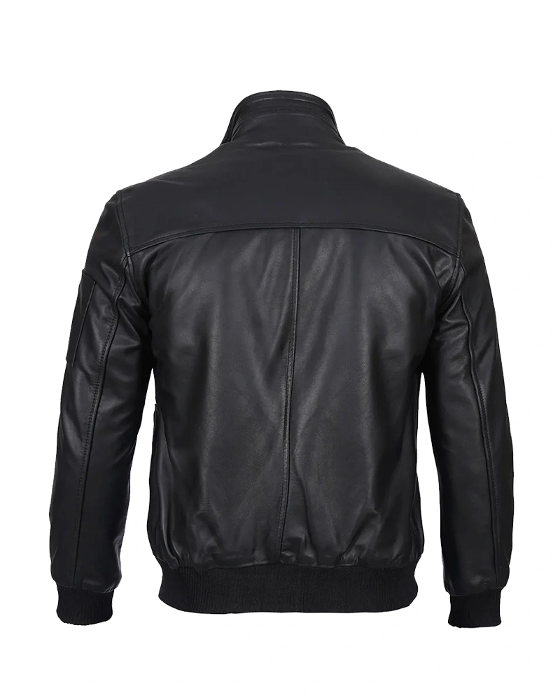 Men Black Leather Bomber Jacket