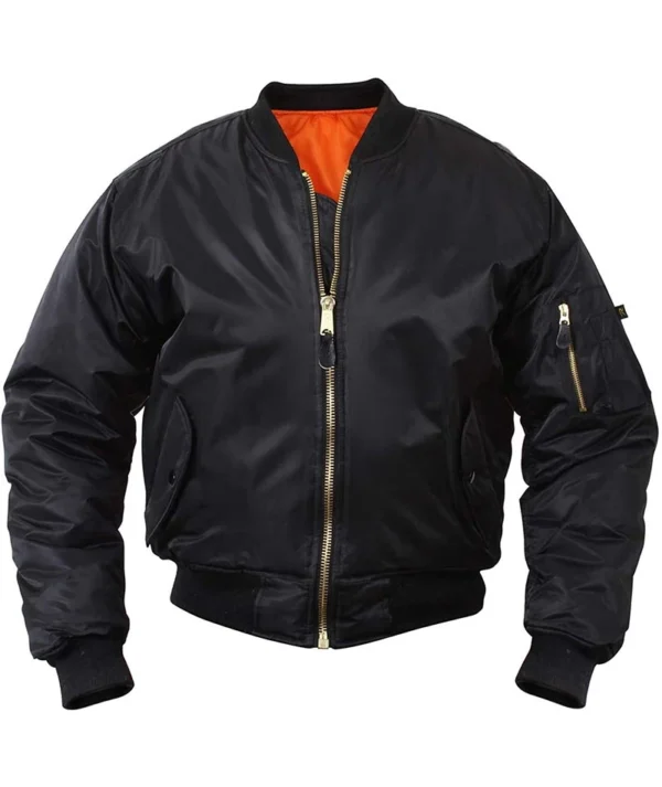 Mens Black Lightweight Bomber Flight Jacket