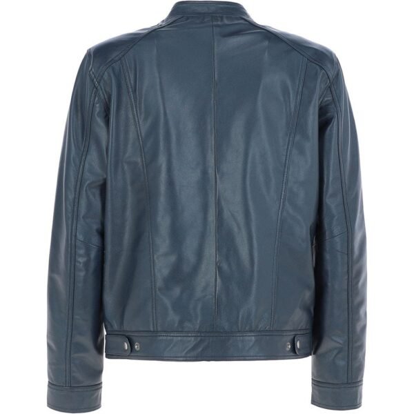 Navy leather moto jacket men