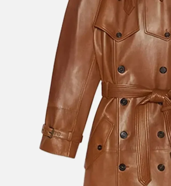 Premium brown leather long coat