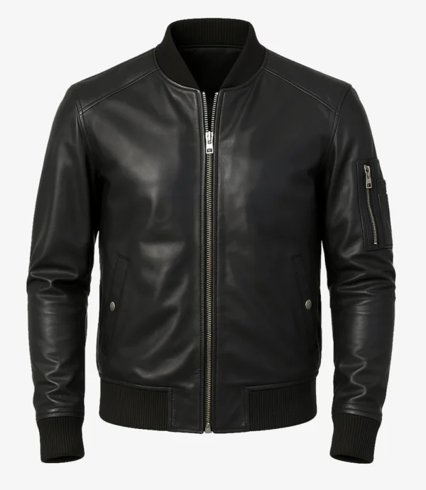 Men Bryan Black Lambskin Leather Bomber Jacket
