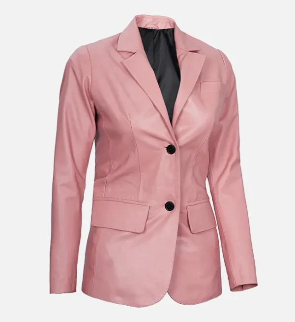 Premium pink leather blazer women