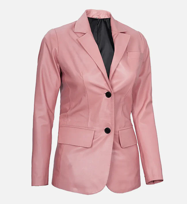 Premium Pink Leather Blazer Jacket for Women