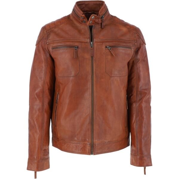 Luxury Veggie Tan Leather Motorcycle Jacket for Men