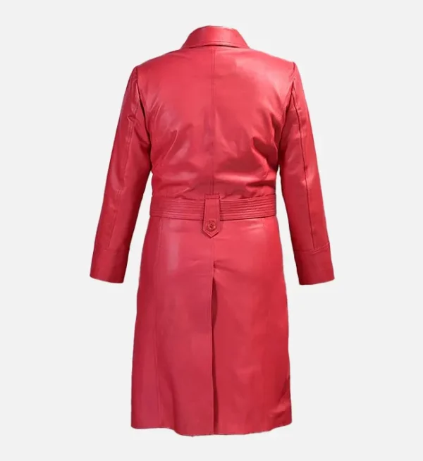 Raspberry red leather duster coat