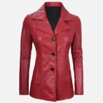 Red Real Leather Blazer For Women