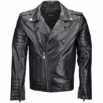Constantine Ribbed Leather Biker Jacket – Side Zip Black Design