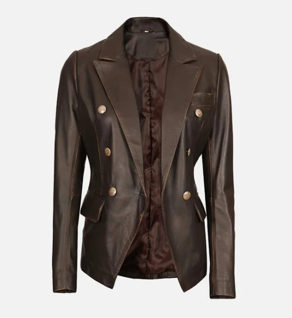 Rub off leather blazer for women