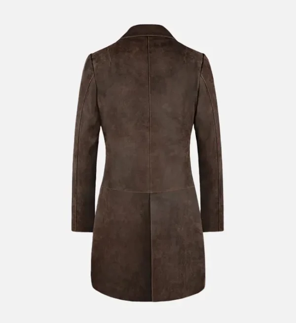 Rugged brown leather coat women