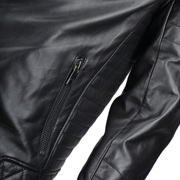 Side zip leather motorcycle jacket