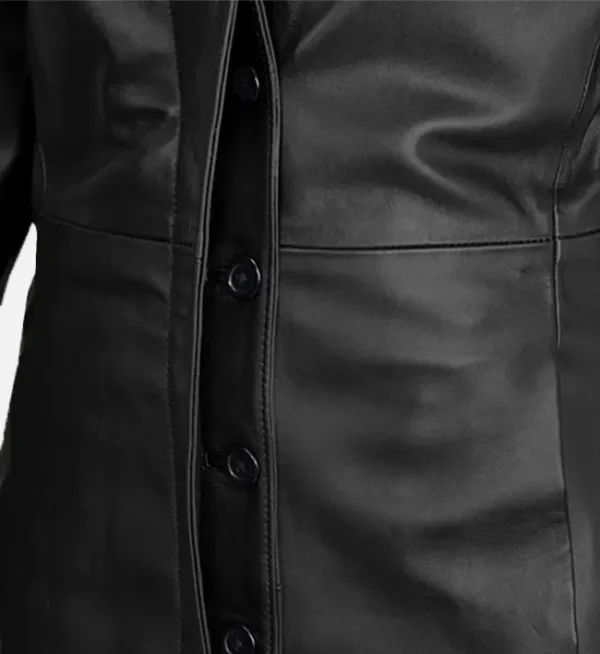 Sleek black leather coat women