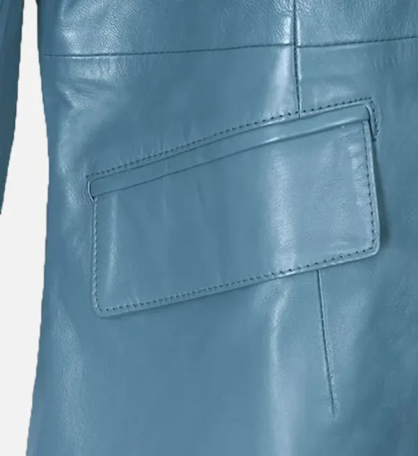 Sleek blue leather coat for women