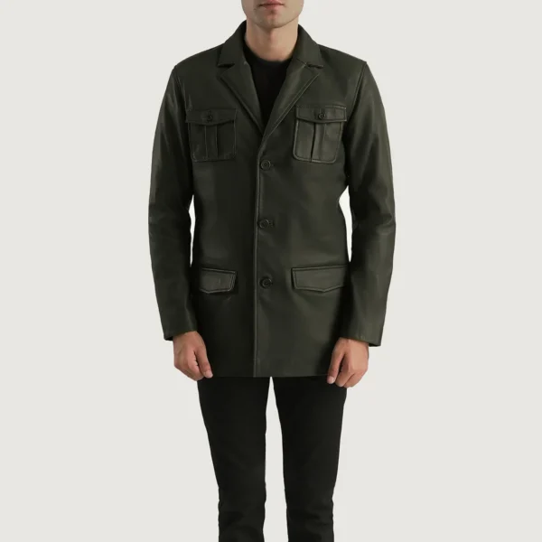 Men Ray Cutler Green Leather Blazer