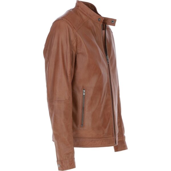 Studded collar biker jacket tan men