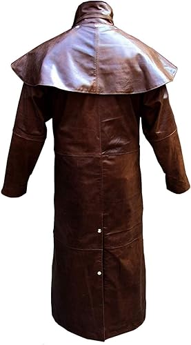 Durable Mens Brown Leather Long Coat Duster