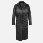 Modern Womens Black Leather Coat with Sleek Design