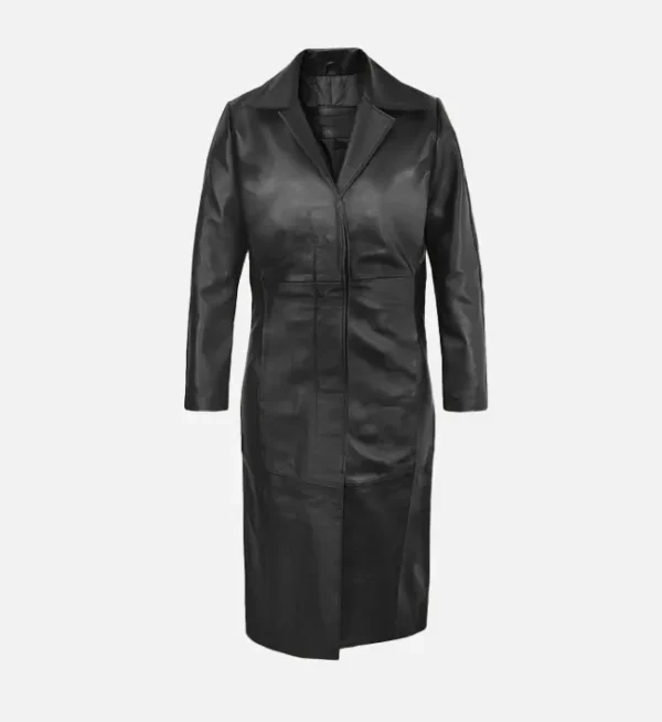 Modern Womens Black Leather Coat with Sleek Design