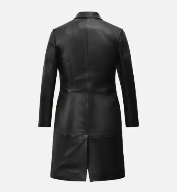 Stylish black leather overcoat women