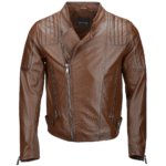 Premium Ribbed Leather Motorcycle Jacket – Camel Color