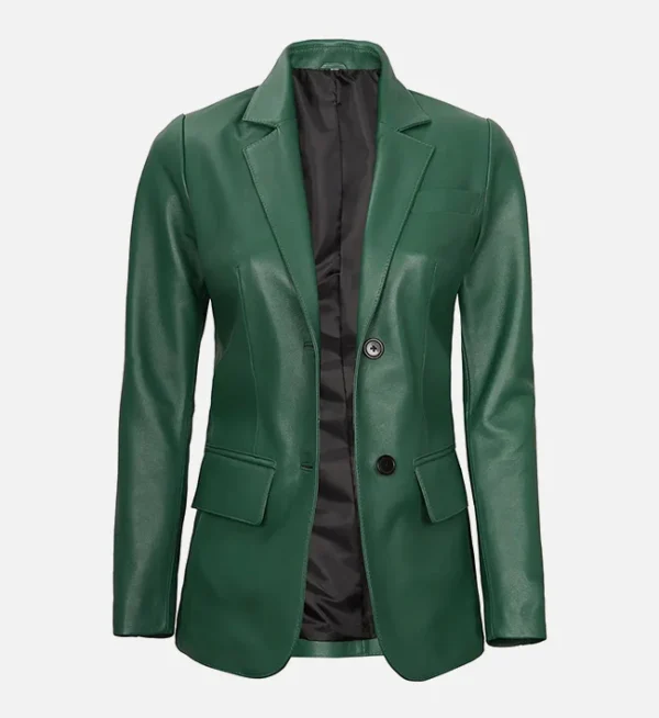 Stylish green leather blazer women