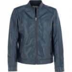 Mens Motorcycle Jacket in Navy Leather