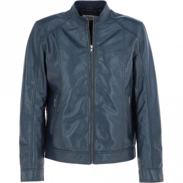 Mens Motorcycle Jacket in Navy Leather