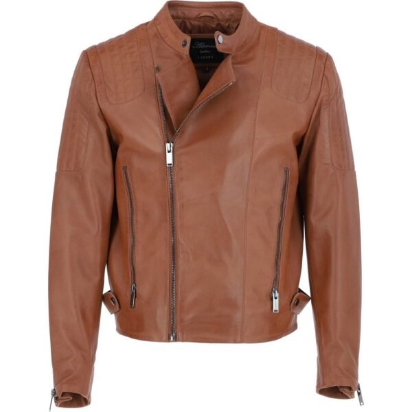 Tan Leather Side Zip Biker Jacket For Men