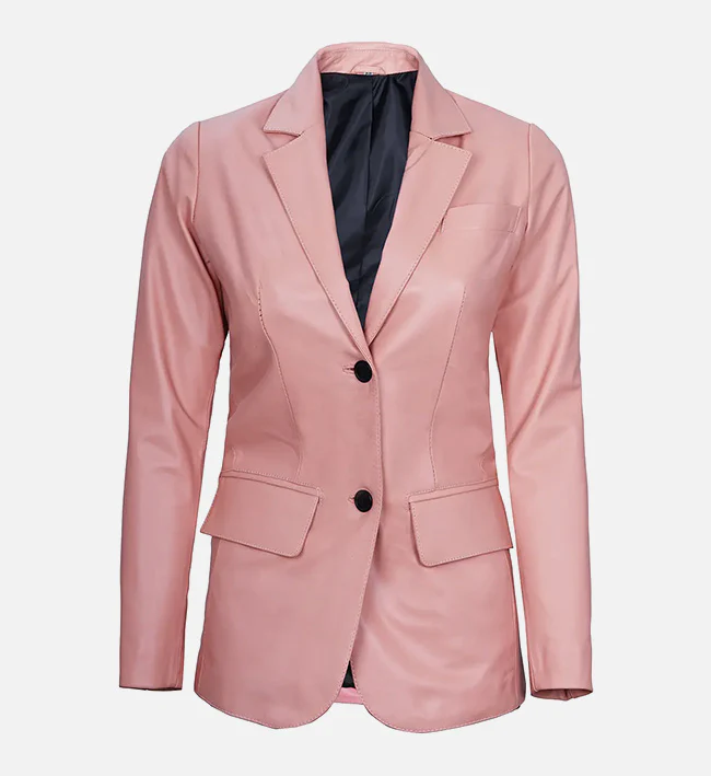 Premium Pink Leather Blazer Jacket for Women