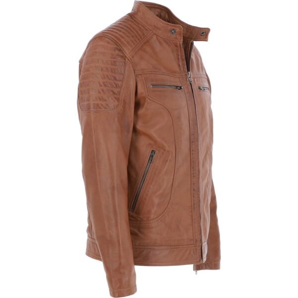 Tan leather moto jacket men