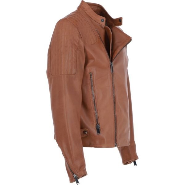 Tan leather side zip biker jacket