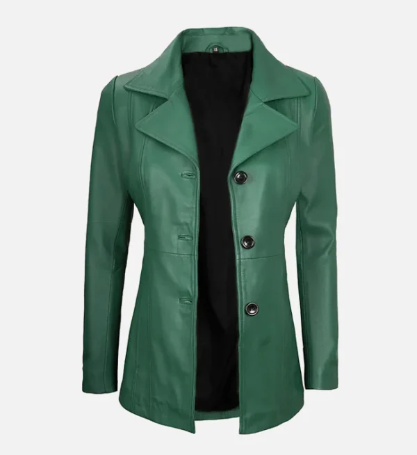 Three button leather blazer for women